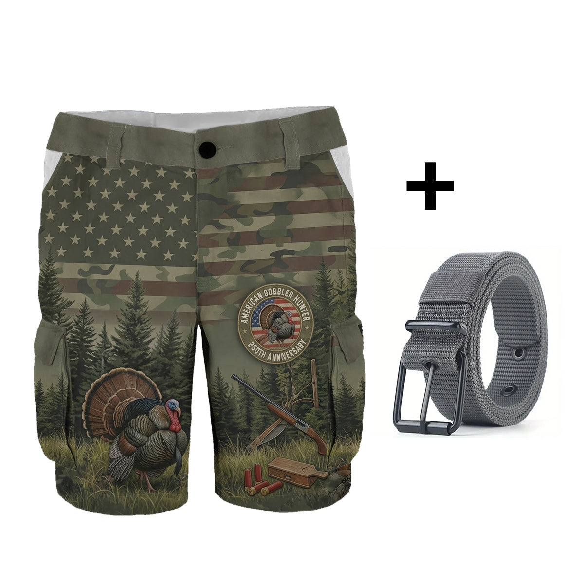 American Gobbler Hunter - Personalized Hunting Cargo Shorts With Belt