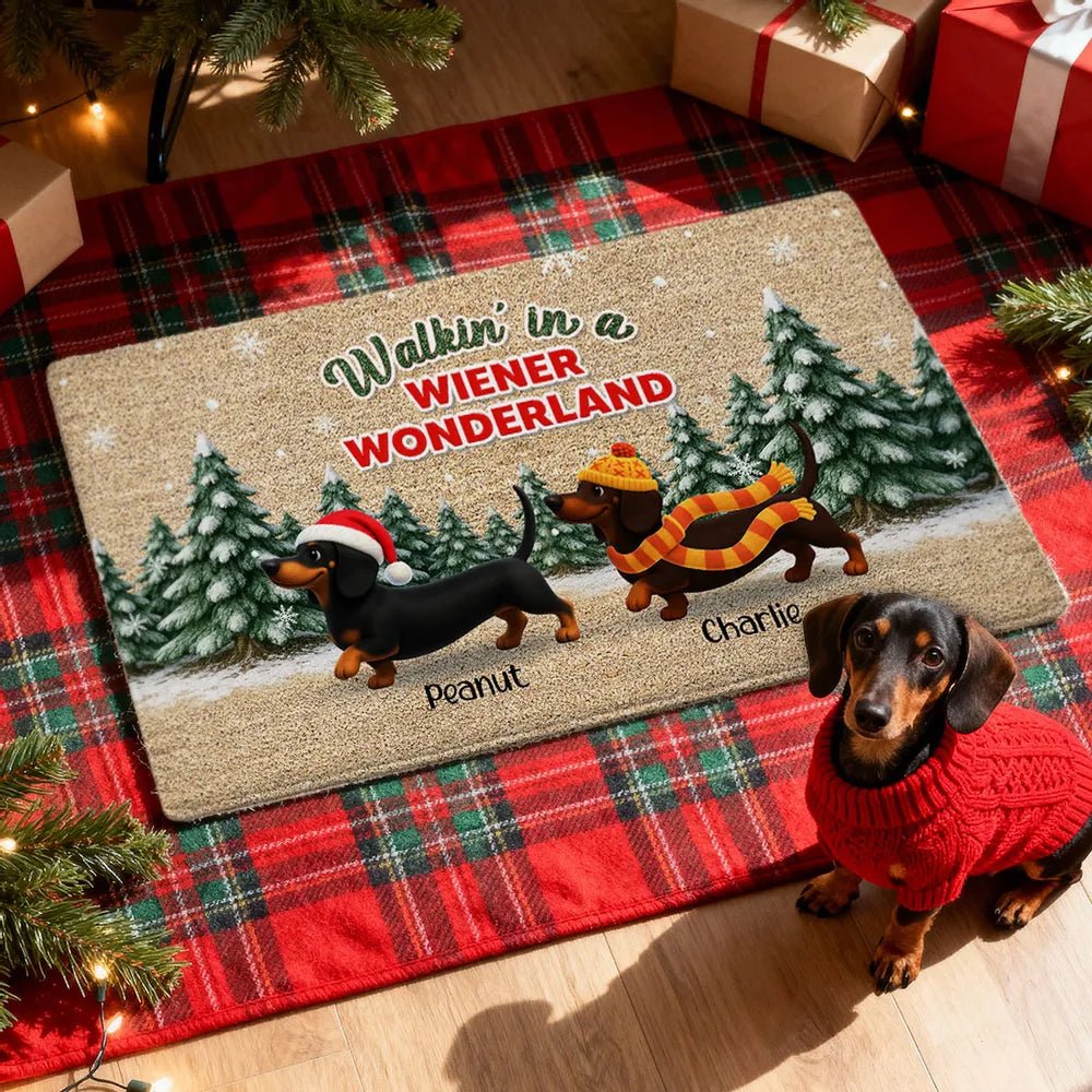 Personalized Dachshund Standard Doormat Christmas Entryway Decor, Walkin in a Wiener Wonderland, Unique Holiday Gift for Dog Lovers