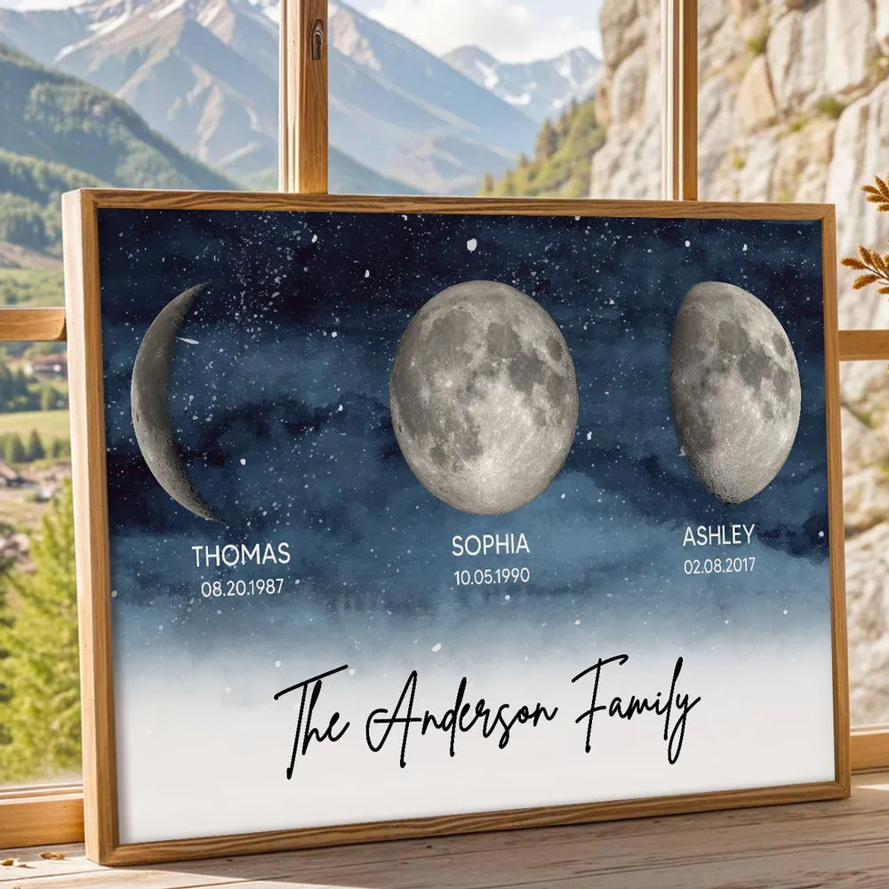 Personalized Moon Phase Family Poster, Custom Starry Night Wall Art for Home Decor, Unique Gift for Mom & Dad