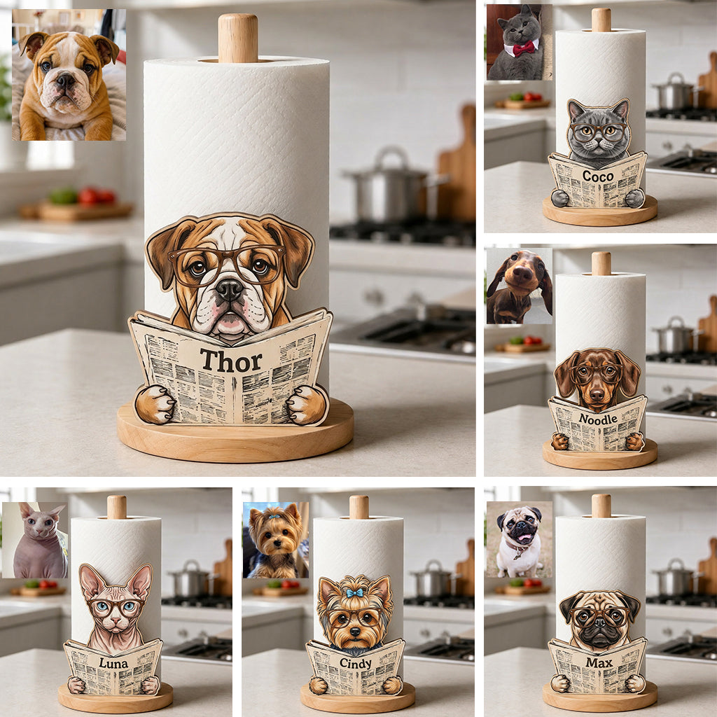 Custom Any Photo Reading Newspaper - Personalized Dog Paper Towel Stand