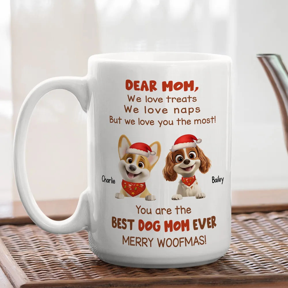 Personalized Mug for Pet Parent - Christmas Cartoon Pups, Custom Quote, Cozy Holiday Cheer, a unique gift for Dog Mom or Dad