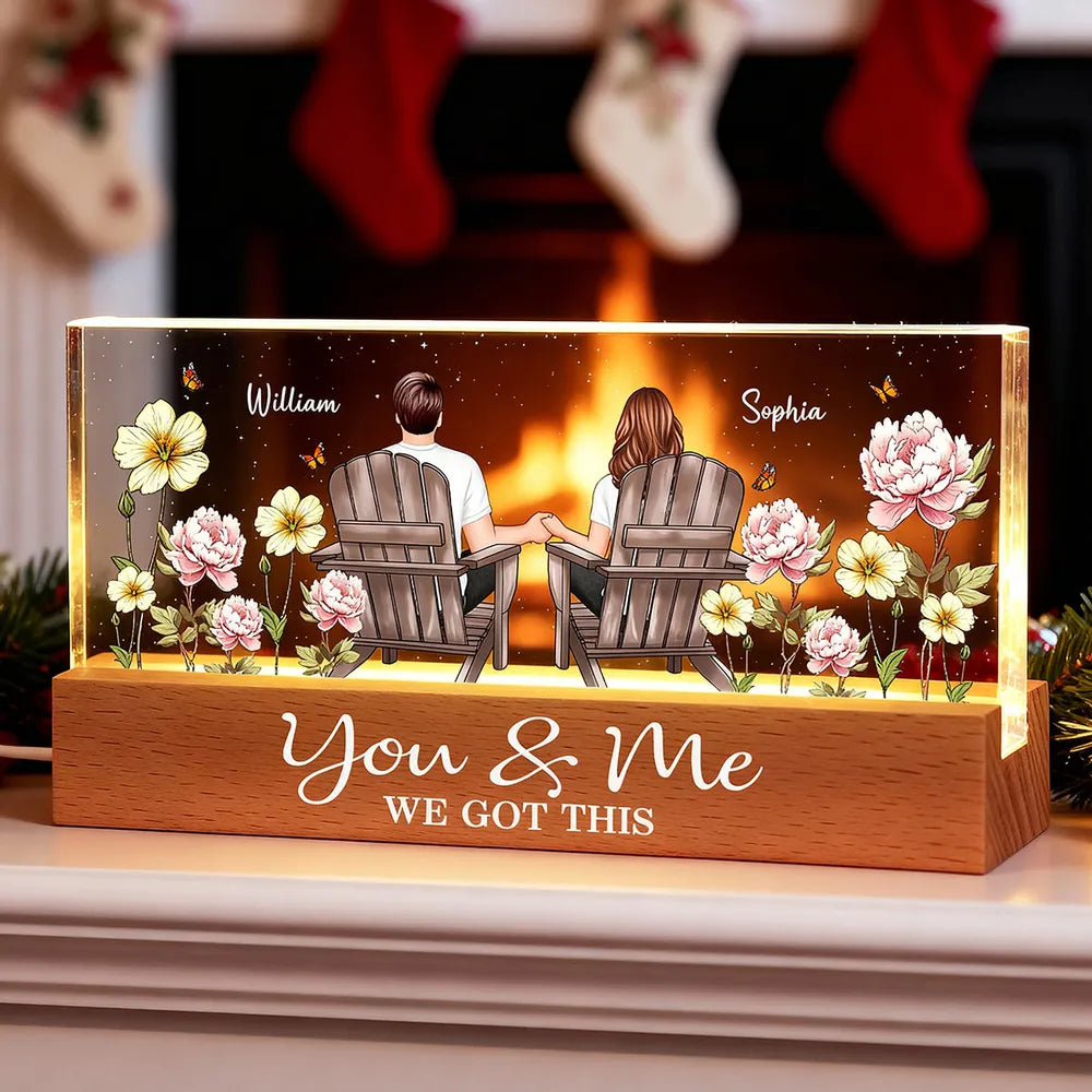 Personalized Block LED Light Plaque with Couple Holding Hands in Adirondack Chairs, Romantic Night Light Gift for Him or Her