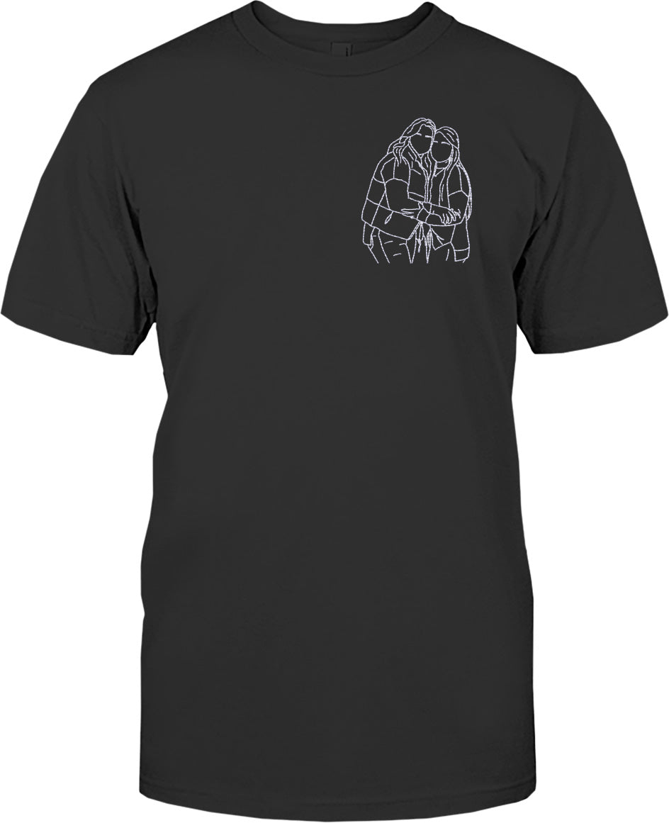 Custom Line Art - Personalized Sibling Embroidered T-shirt