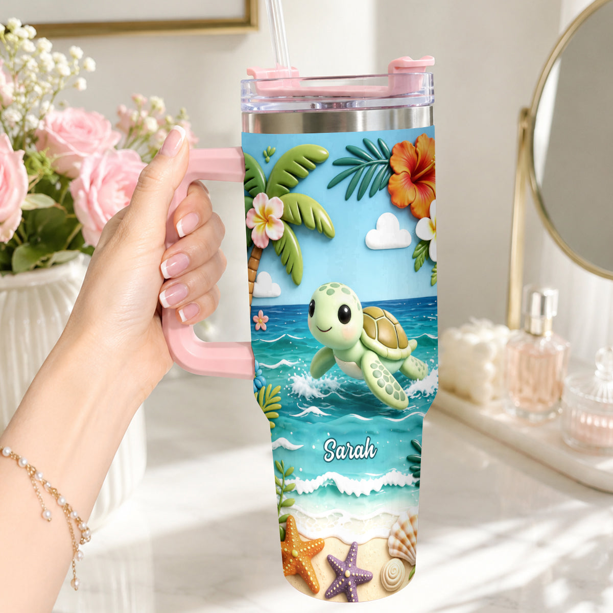 Back To The Ocean - Personalized Turtle Tumbler With Plush Charm