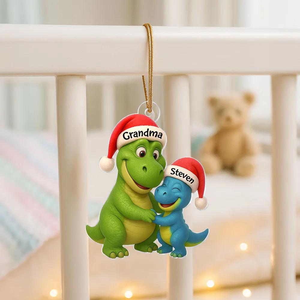 Custom Christmas Dinosaur Family Ornament with Hug Design