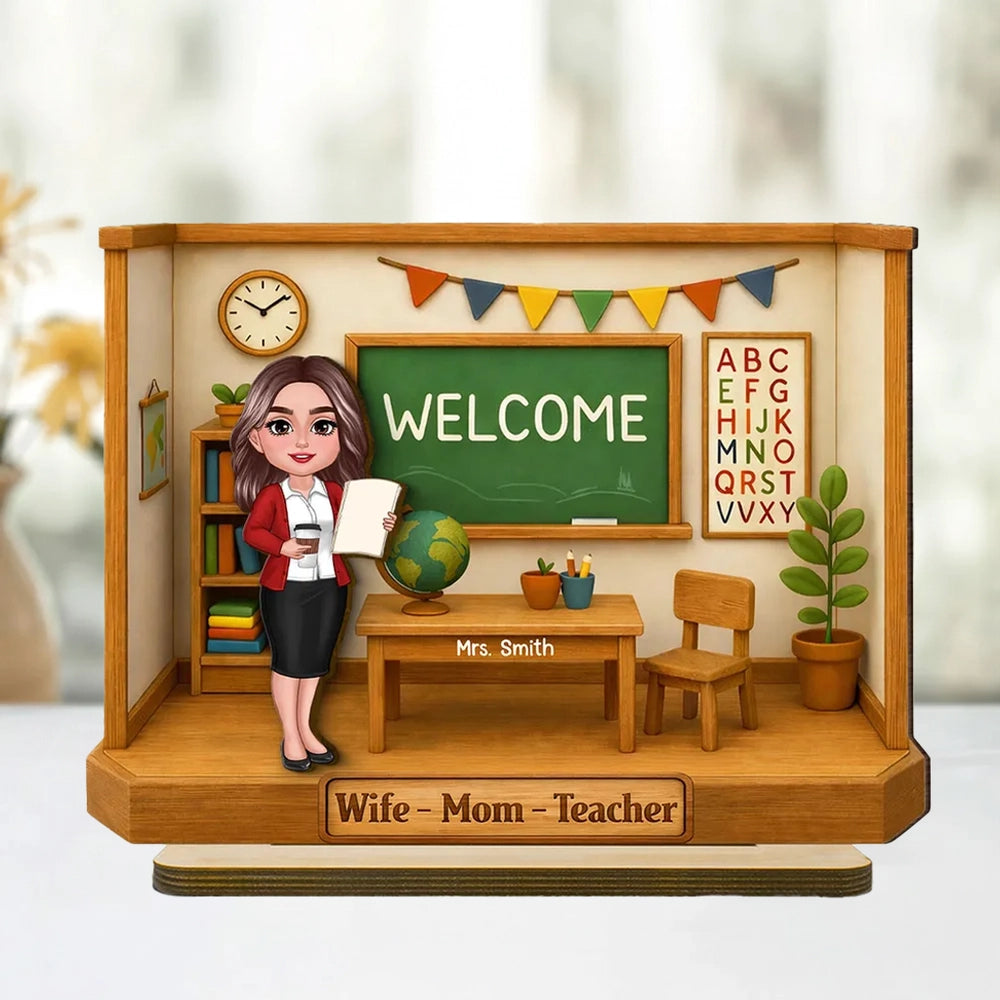 Personalized 2-Layer Wooden Plaque, Classroom Welcome Teacher Scene, Unique Gift for Teacher Mom with Heartfelt Vibe