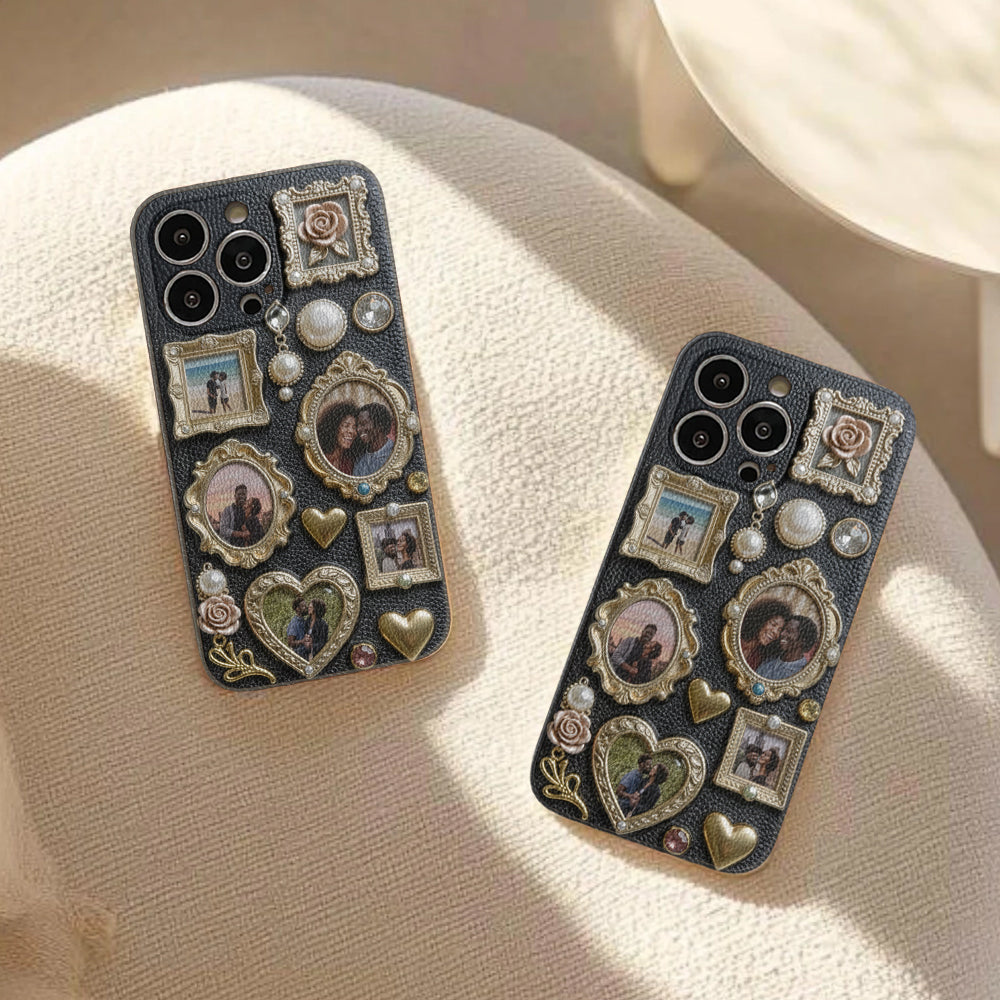 Couple Photo Frame Unique Gift - Personalized Couple Leather Phone Case