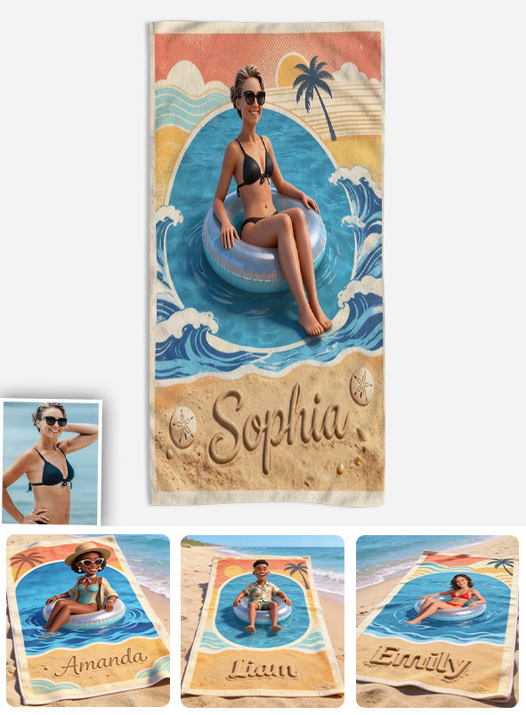 Custom From Photo Retro Summer Beach - Personalized Sea Lover Quick-dry Beach Towel/ Bath Towel