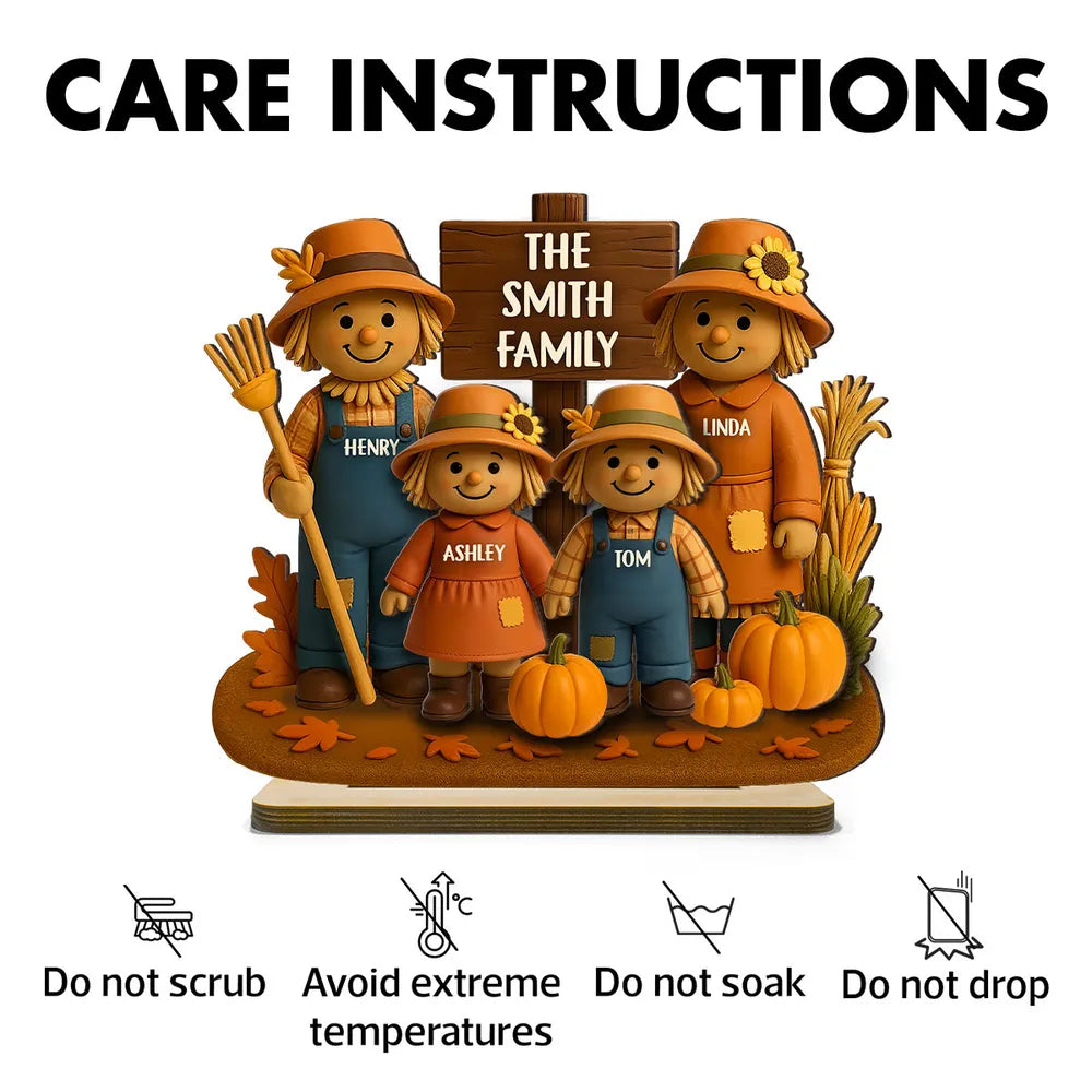 Personalized Scarecrow Family Wooden Plaque – Cozy Harvest Décor for Home