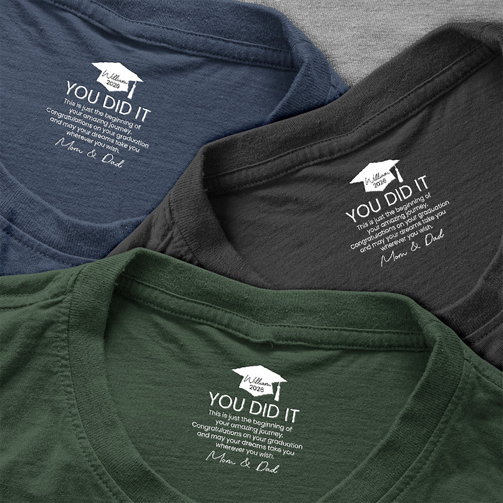 Graduation Cap Classic Tee with You Did It Message, Personalized Keepsake Shirt, Heartfelt Gift from Mom
