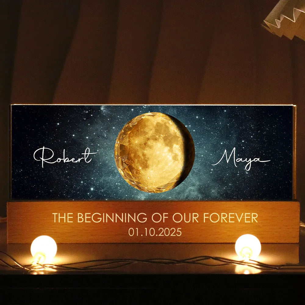 Personalized Moon Phase Block LED Light Plaque for Couple - Starry Night Bedside Decor, Unique Anniversary Gift