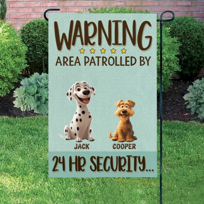 Personalized Dog Security Garden Flag - Funny "Area Patrolled by" Sign - Custom Pet Name Yard Decor