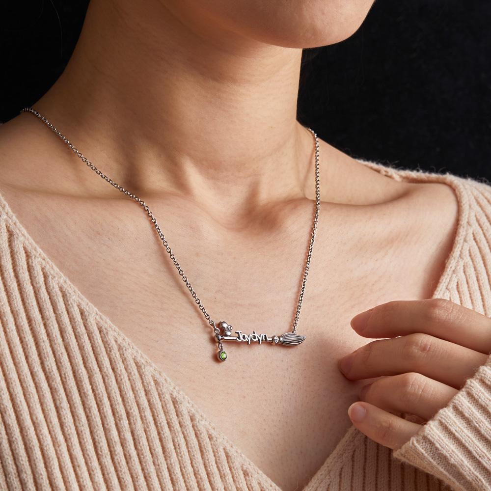 Bloom Cat Name - Personalized Broom Cat Birthstone Name Necklace