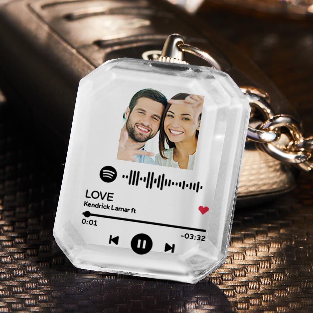 Custom Photo And Song Crystal Music Code - Personalized Keychain