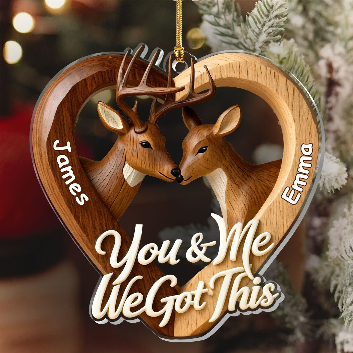 Personalized Acrylic Ornament with Deer Couple – You & Me We Got This – Romantic Christmas Tree Decor & Unique Gift