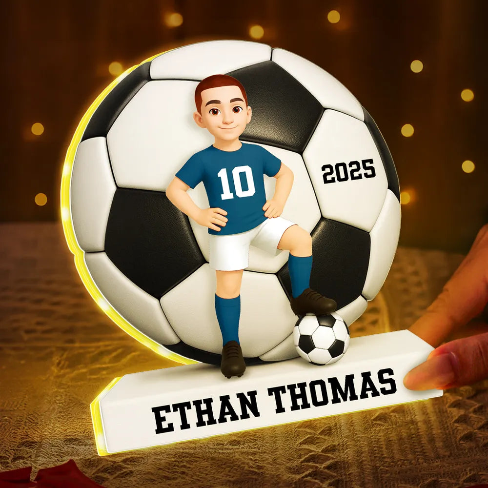 Personalized Acrylic Light Box Soccer Girl Lamp with Custom Player Design, Soft Warm Glow Bedroom Décor, Unique Gift for Young Athletes