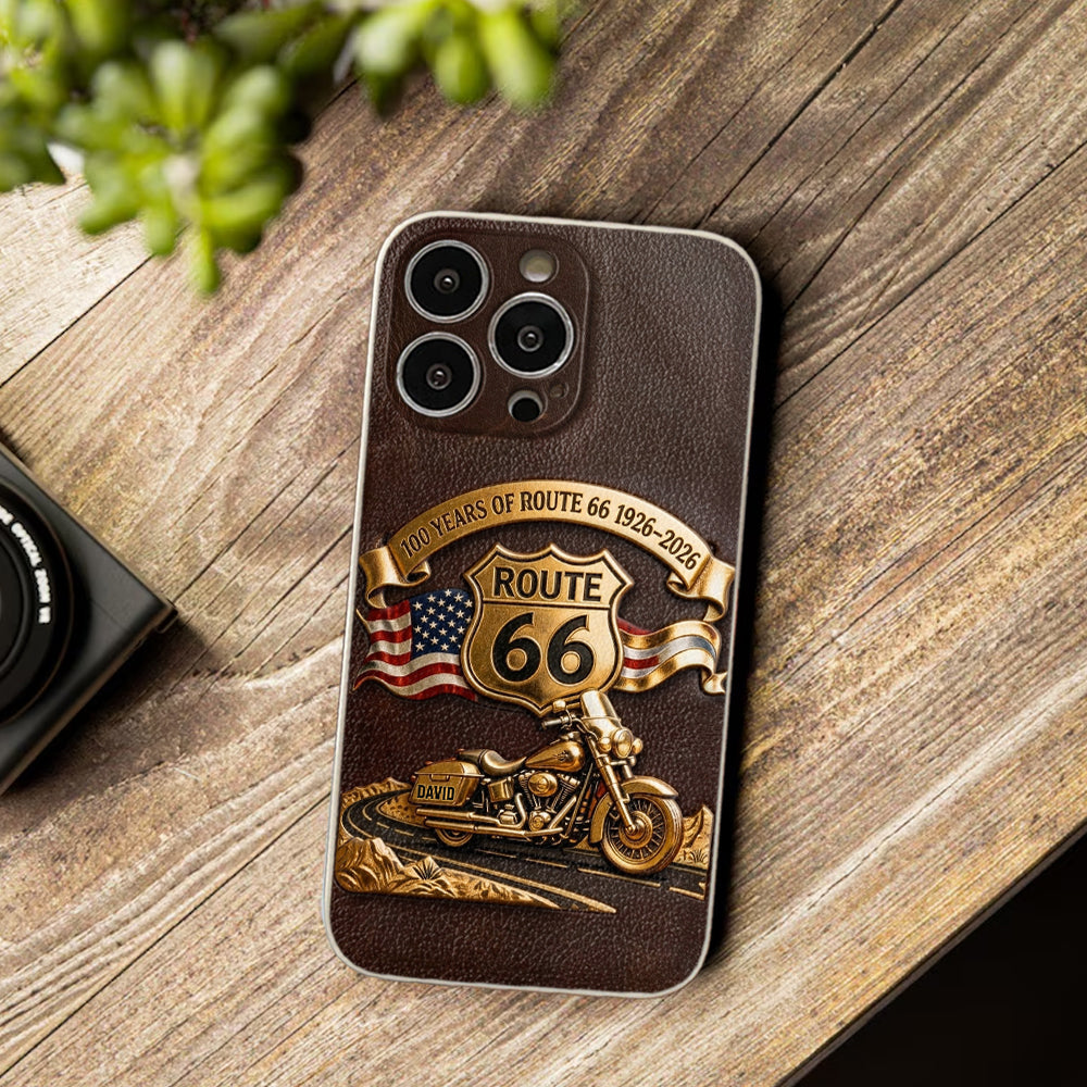 100 Years Of Route Personalized Gifts For Bikers - Personalized Biker 3D Embossed Leather Phone Case