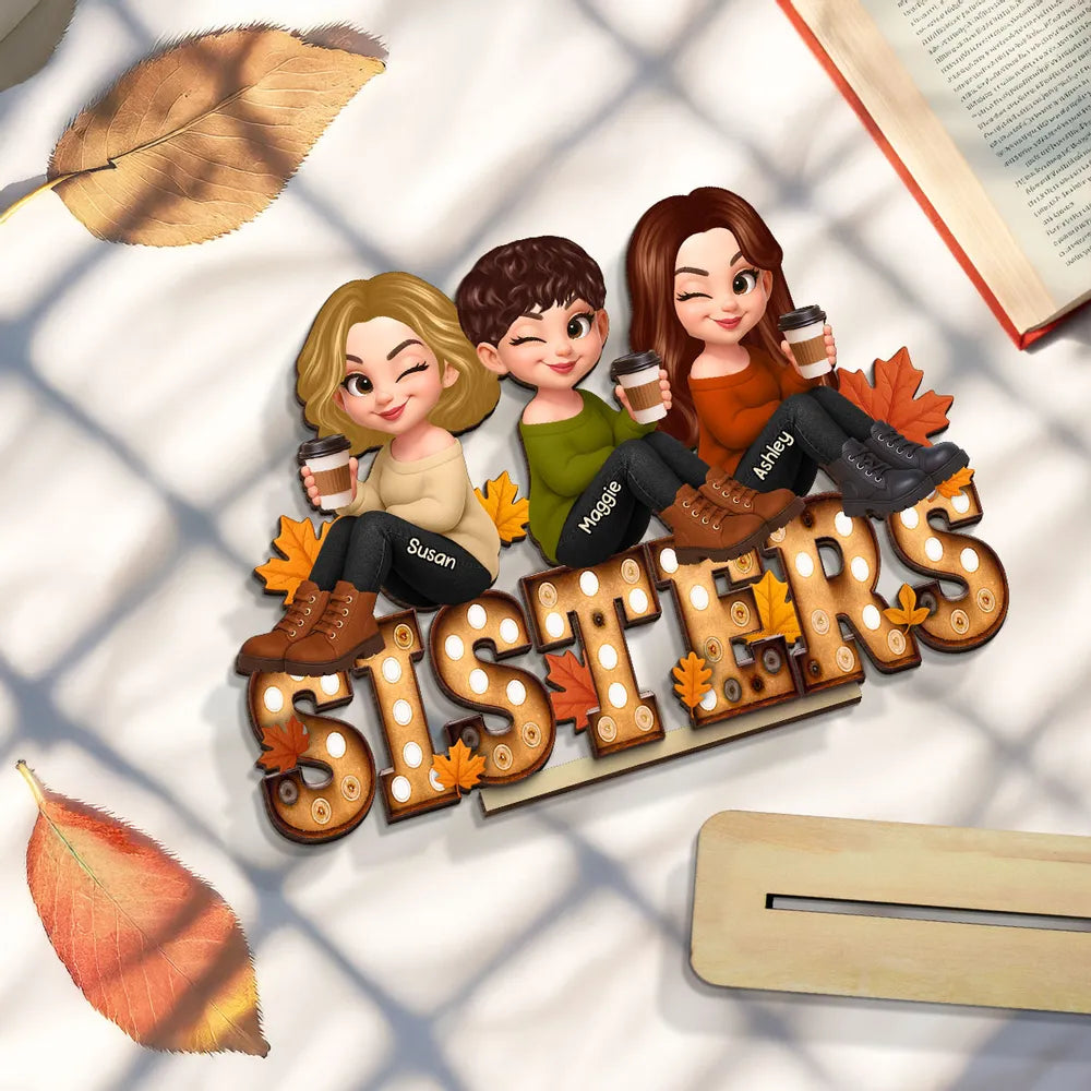 Personalized Wooden Plaque for Sisters, Autumn Theme, Perfect Gift for Best Friends