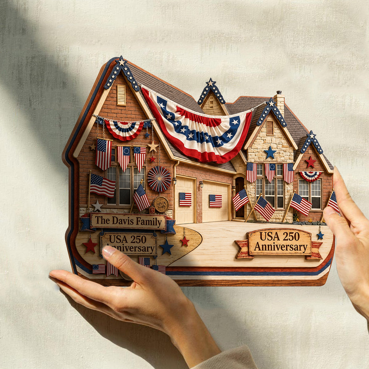 American House 250 Anniversary - Personalized Family Custom Shaped Wood Plaque