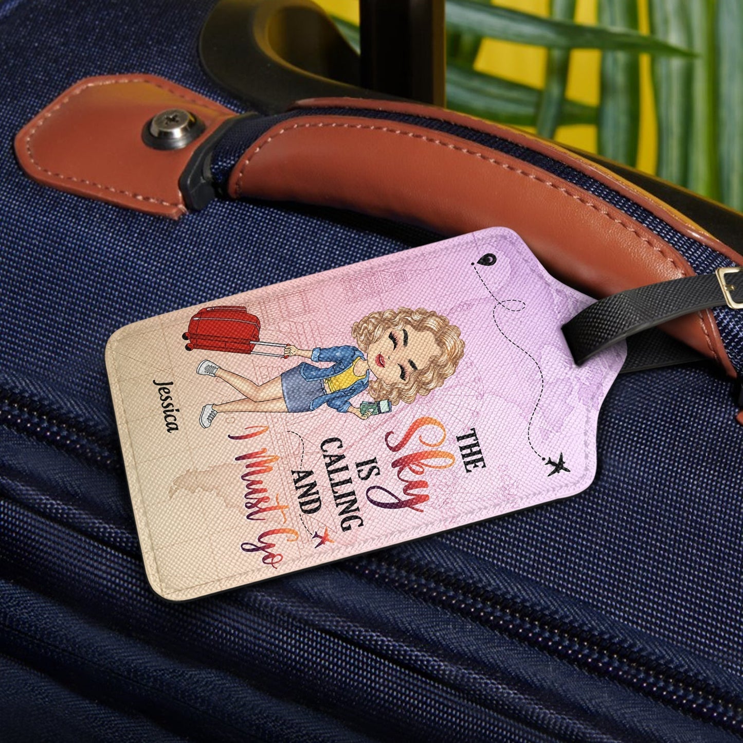 Personalized Leather Luggage Tag for Girls Who Love Traveling – Cute Cartoon Traveler, Easy to Spot, Unique Travel Gift