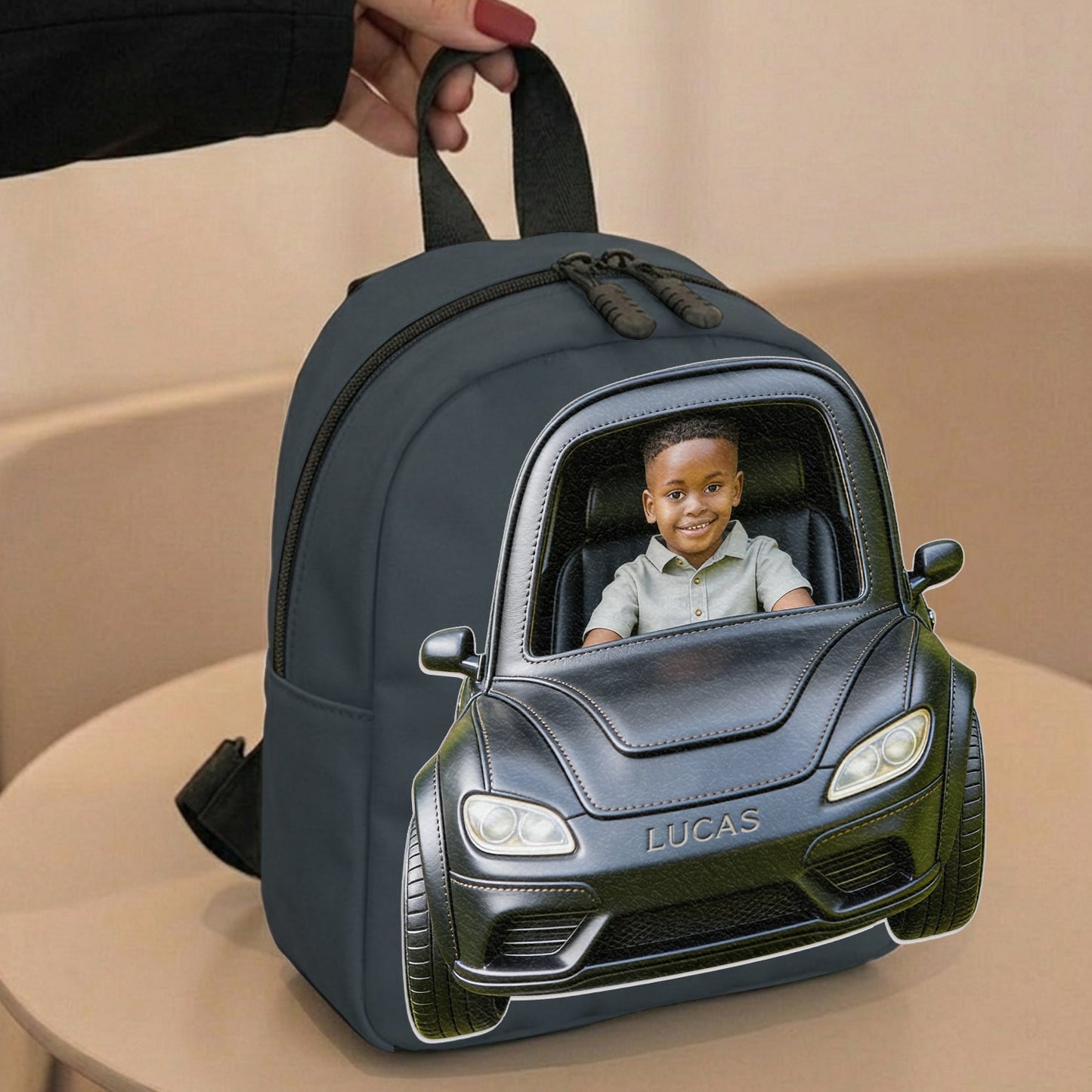 Custom From Photo And Vehicle - Personalized Kid Changeable Leather Patch Backpack