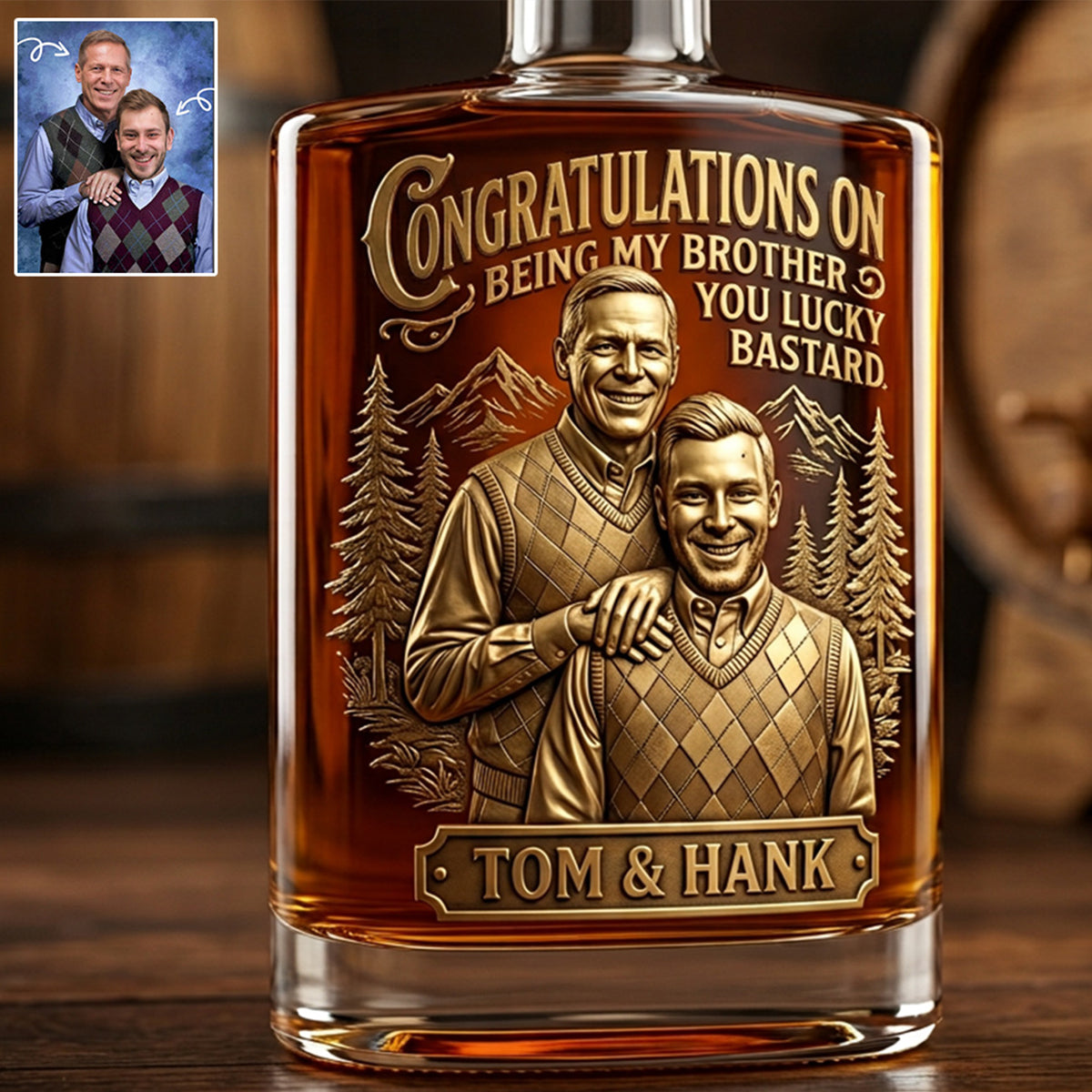 Custom Gift For Brother And Sister From Any Photo - Personalized Sibling Liquor Bottle
