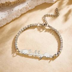 Shine Like A Diamond - Personalized Angel Wings All Diamonds Bracelet
