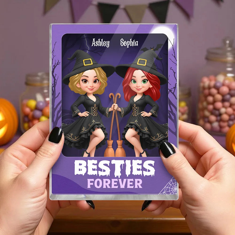Best Friends Witch Theme Rectangle Acrylic Block Plaque, Halloween Décor and Friendship Gift