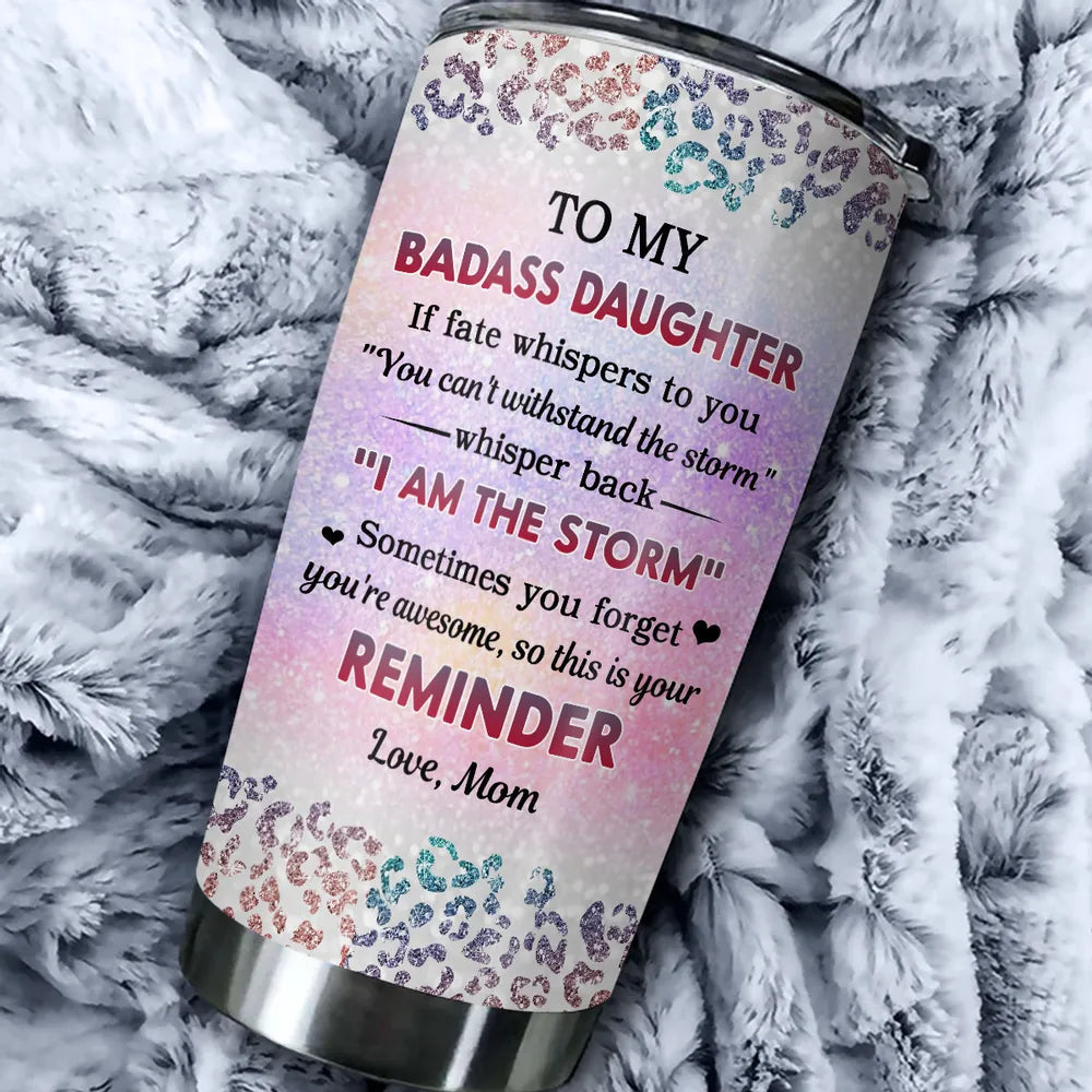 Personalized Insulated Travel Tumbler with Cute Cartoon Mom and Daughter - Unique Gift for Her, Bright Leopard Glitter Style