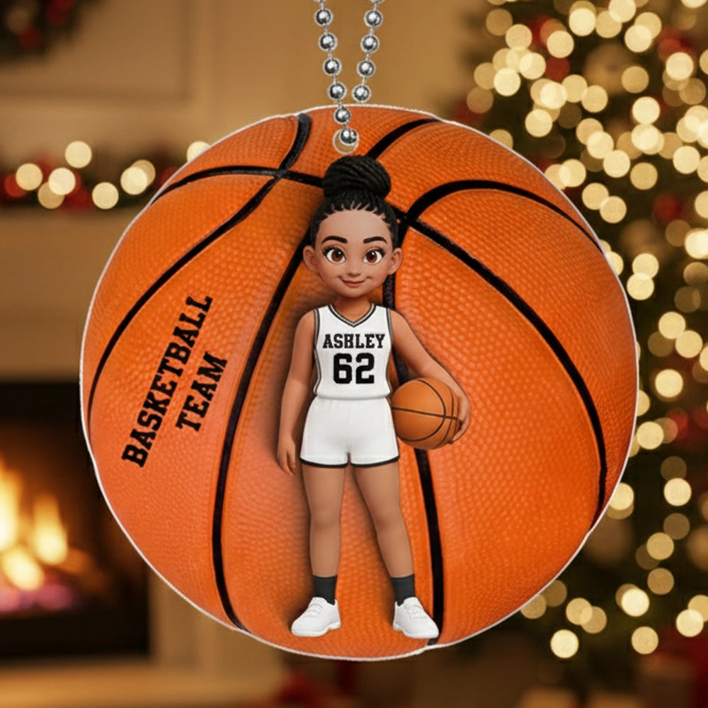 Basketball Player Acrylic Ornament – Festive Tree Décor with Ball, Unique Keepsake Gift for Athletes, Coaches, Teammates, and Sports Families
