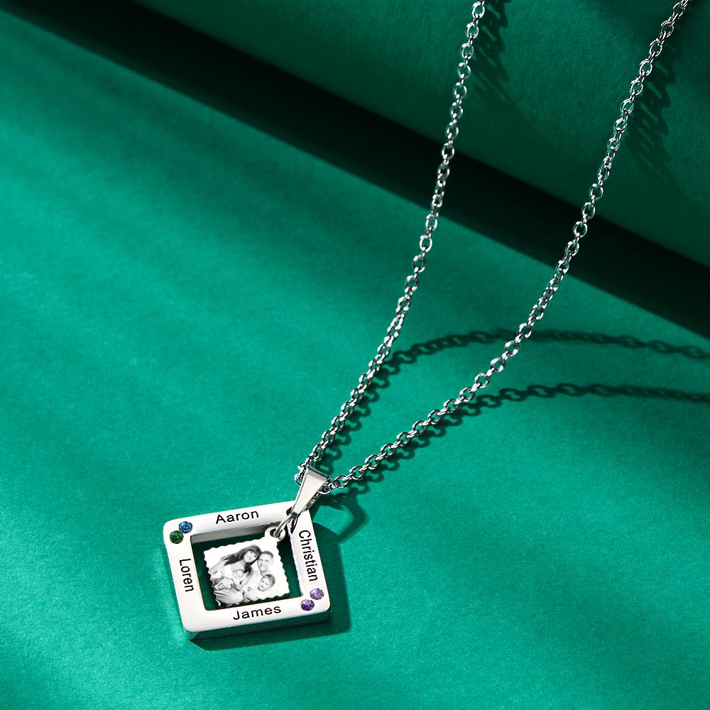 Any Phtos - Personalized Photo Engraved Necklace Square Multi-name