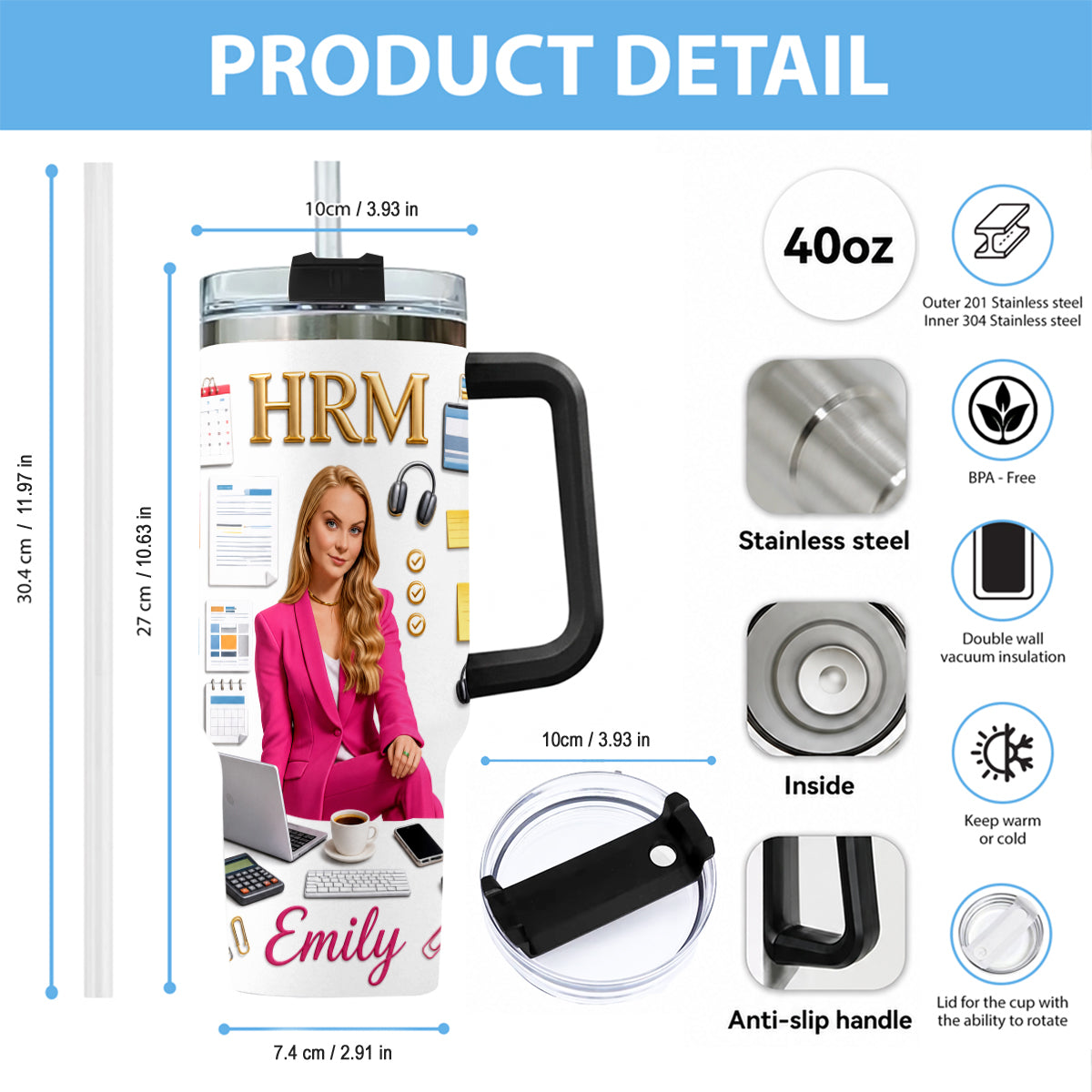 Custom Any Photo Office Staff Gift - Personalized Colleague Tumbler With Plush Charm
