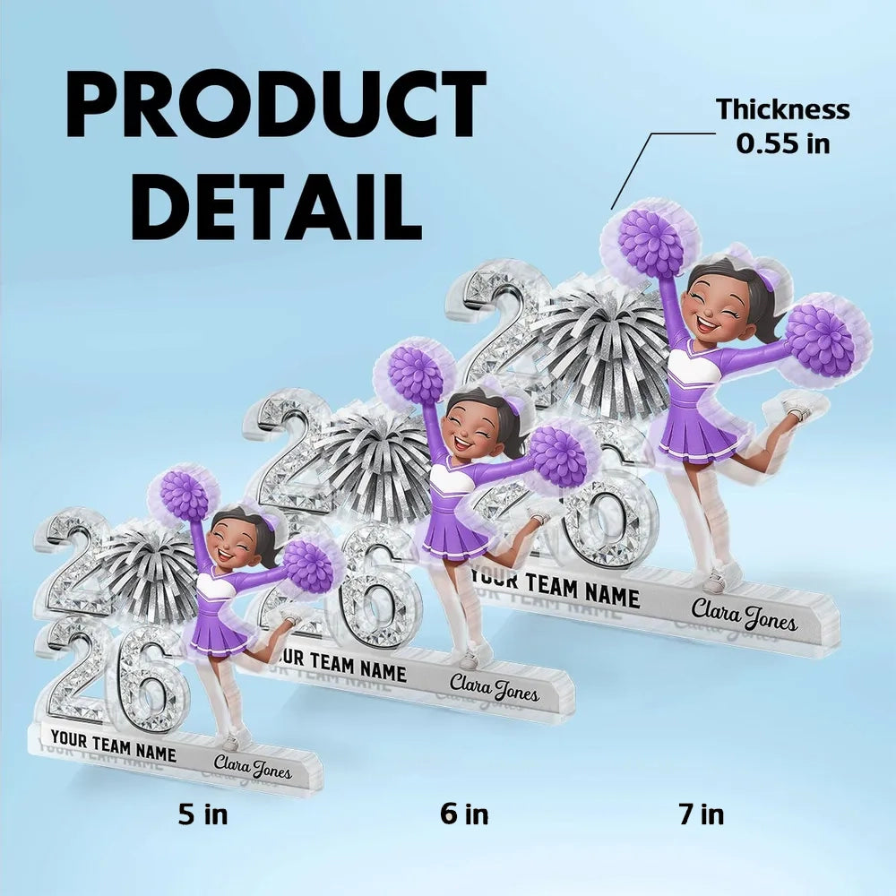 Shaped Acrylic Block Plaque With Cheerleader and Pom Poms Desk Decor, A Sweet Personalized Keepsake Gift