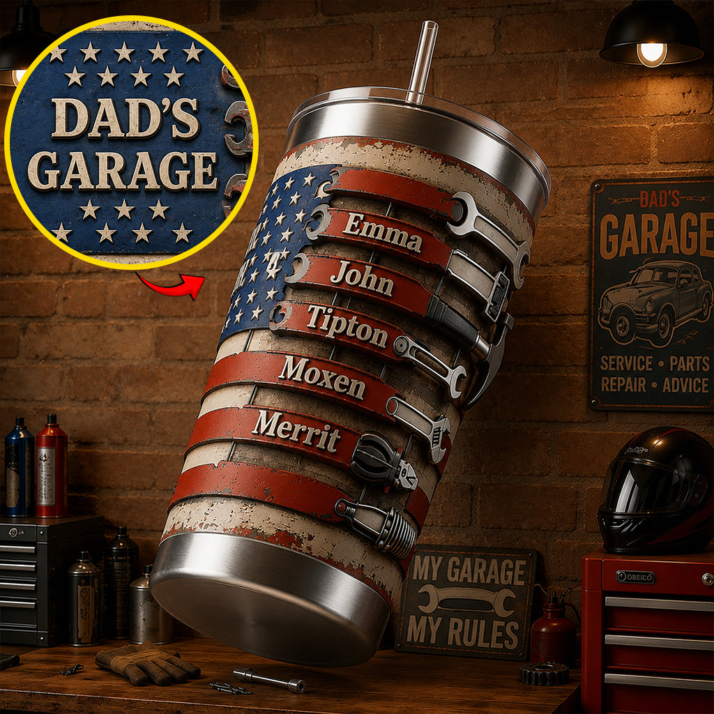 Dad's Garage Flag Wall Art - Personalized Father Tumbler