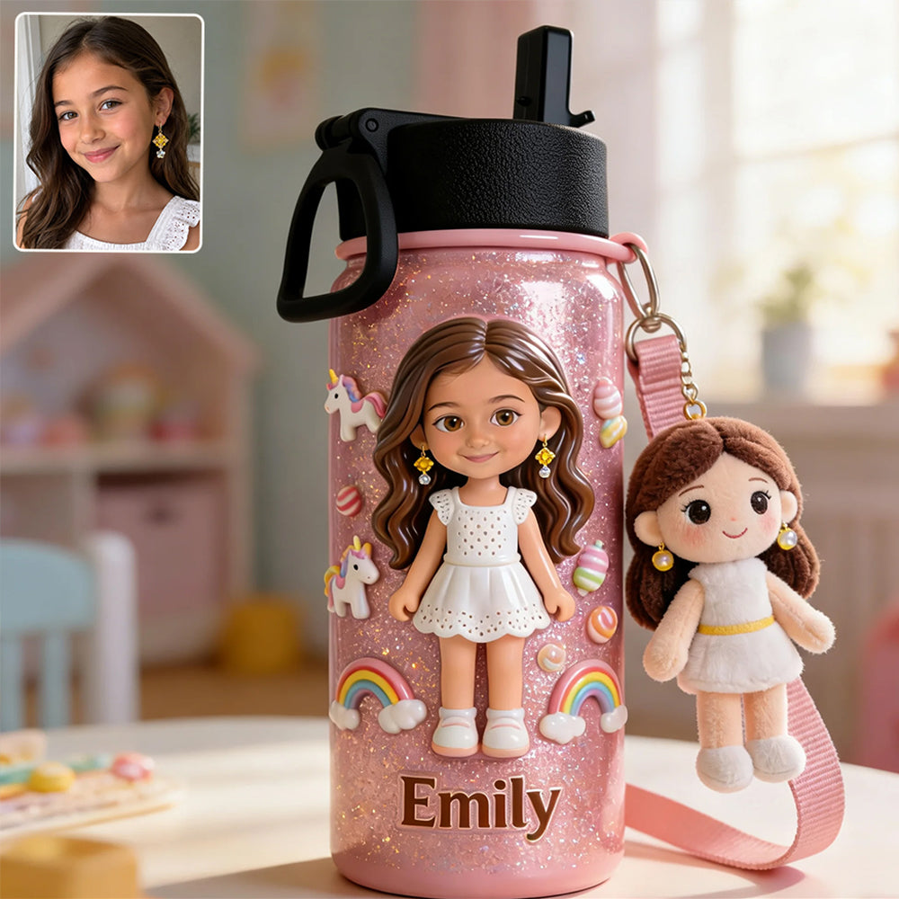 Custom Any Photo - Personalized Kid Kid Bottle With Plush Charm