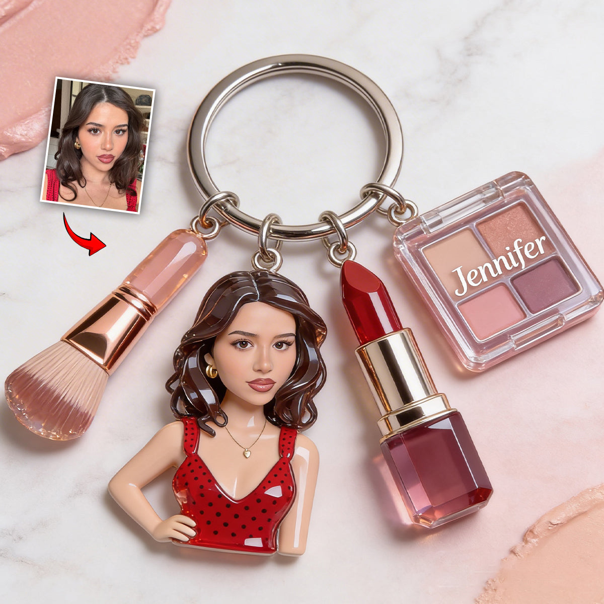 Custom Any Photo - Personalized Makeup Premium Keychain With Charms