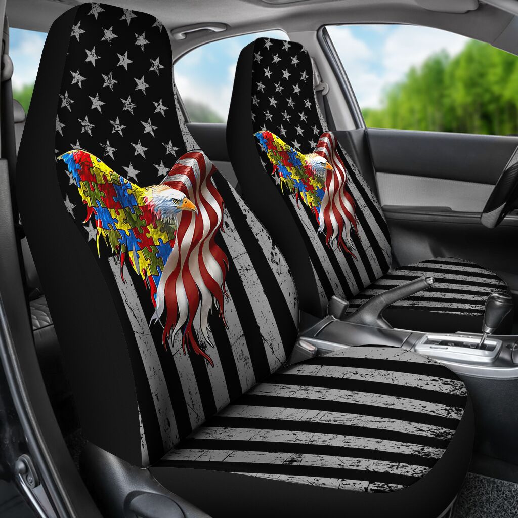 Autsim American Flag Autism Awareness Seat Covers 0622