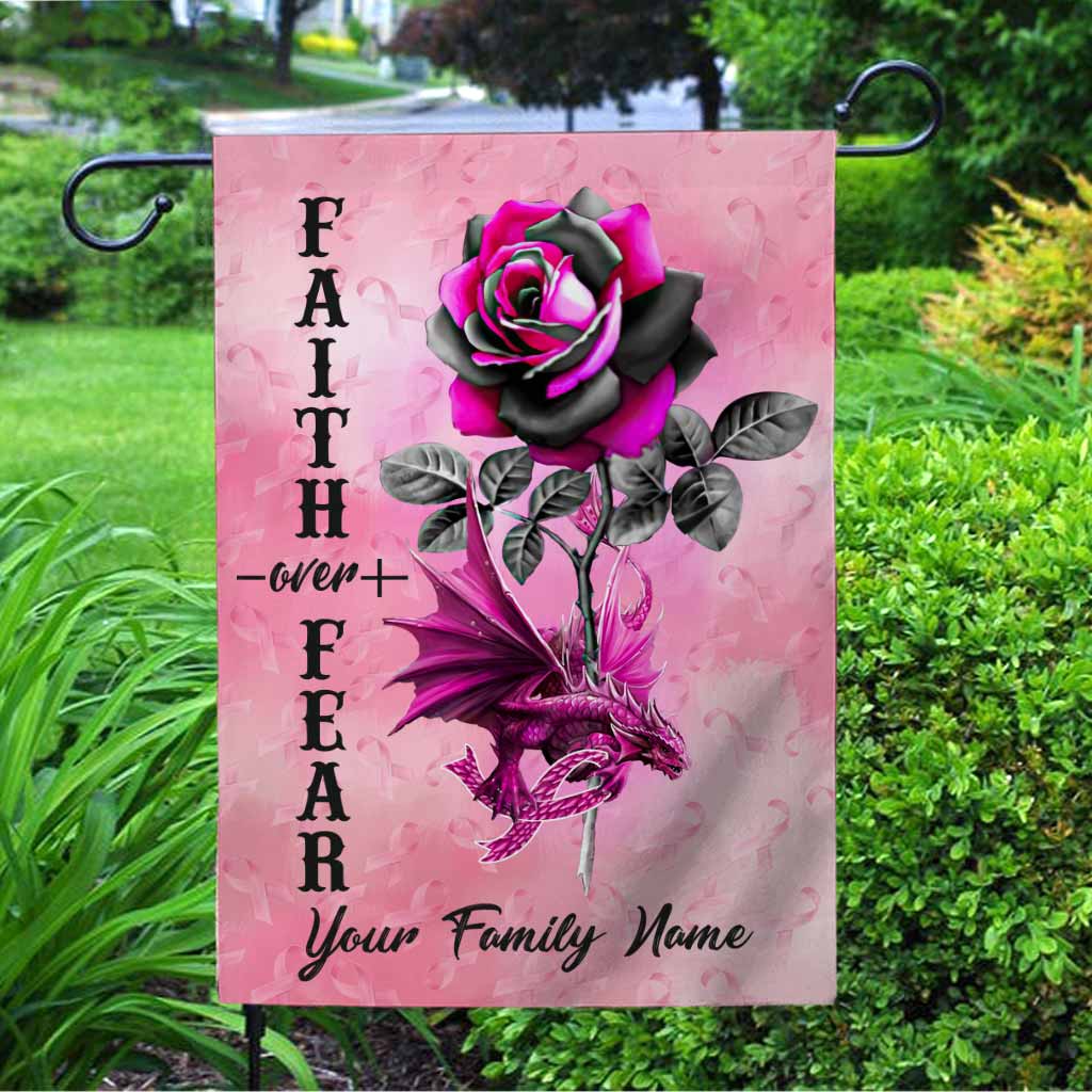 Faith Over Fear Dragon Pink Ribbon - Breast Cancer Awareness Personalized Garden Flag