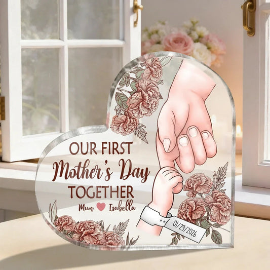 Our First Mother's Day Together Personalized Shaped Acrylic Block Plaque, Sweet Keepsake Gift for Mom