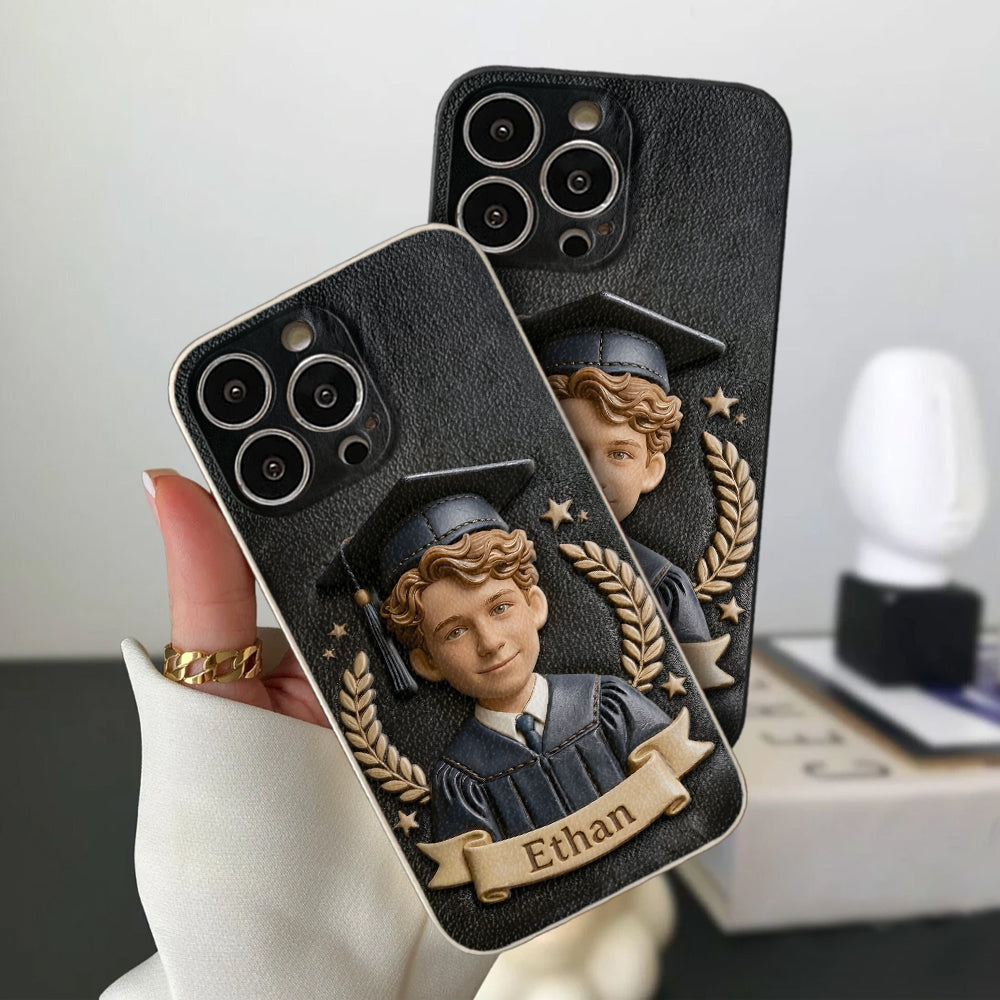 Graduation Gift - Personalized Graduation 3D Embossed Leather Phone Case