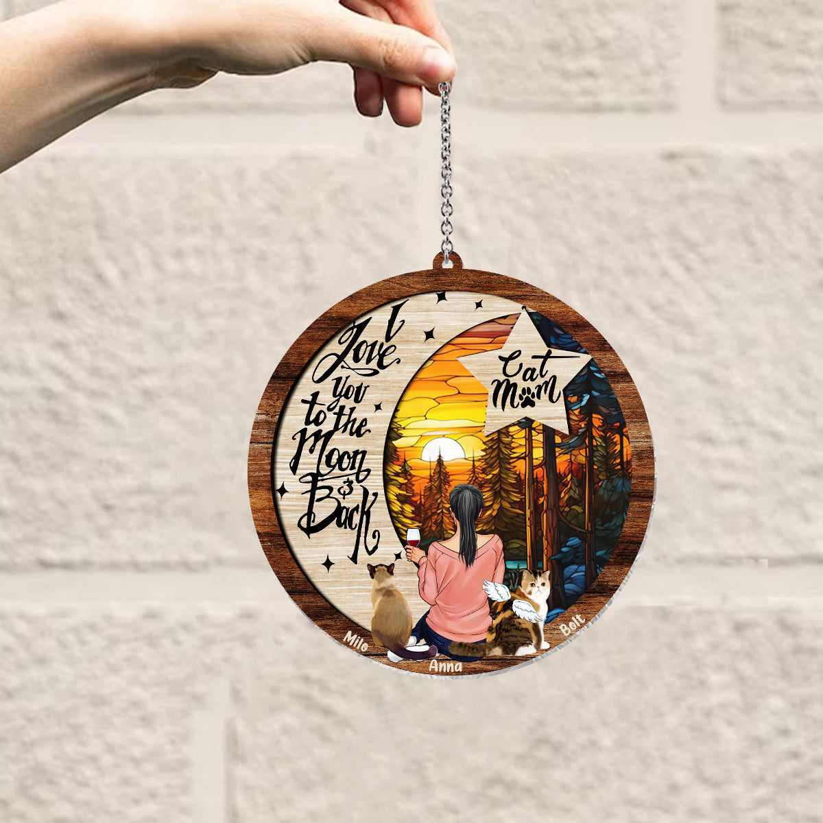 I Love You To The Moon And Back - Gift for dog lovers, cat lover, who lost dog, who lost cat - Personalized Window Hanging Suncatcher Ornament