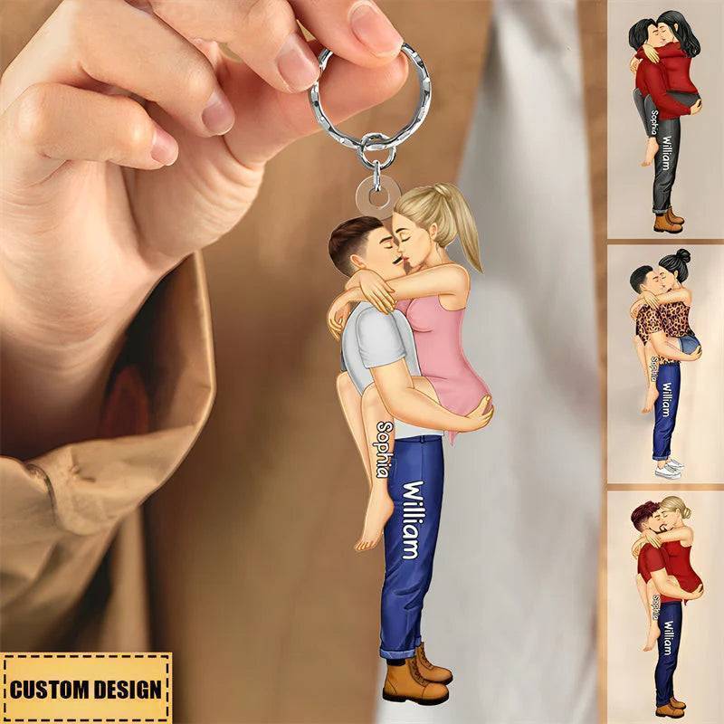 Embrace of Love - Personalized Kissing Couple Acrylic Keychain - Perfect for Valentine's & Anniversary Celebrations