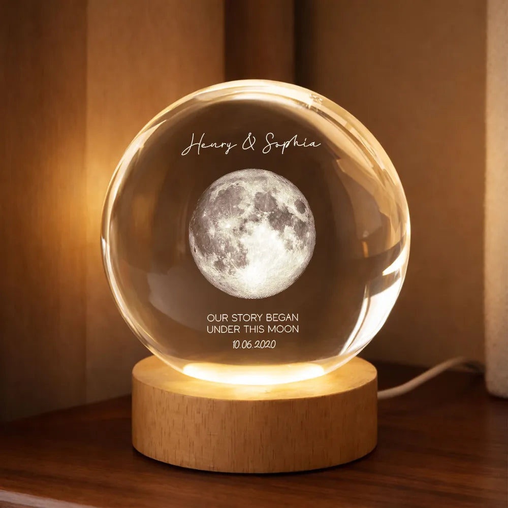 Personalized Globe Lamp Moon Night Light for Couple, Cozy Bedside Decor and Unique Romantic Gift