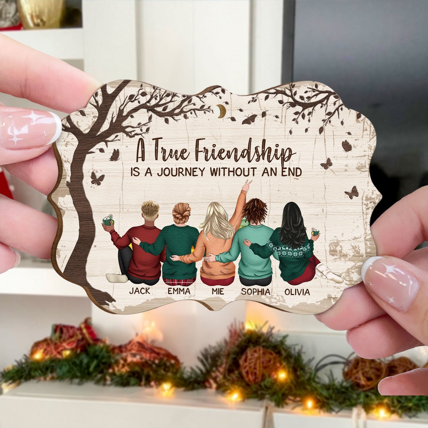 A True Friendship Is a Journey Without an End – Personalized Wooden Car Hanger Gift for Best Friends