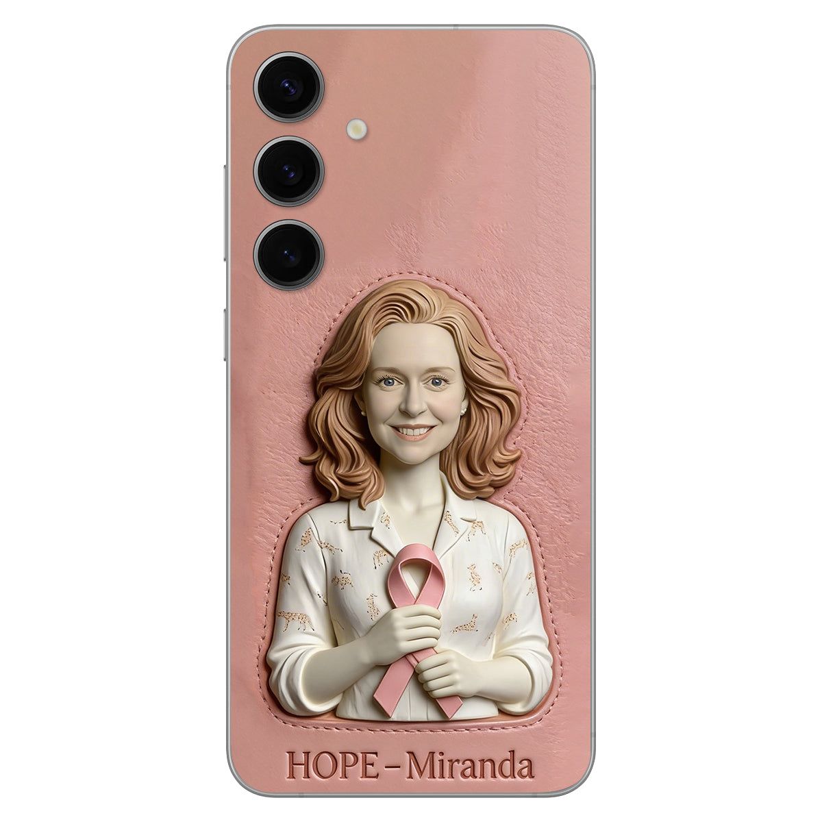 Hope - Personalized Breast Cancer Awareness 3D Embossed Leather Phone Case