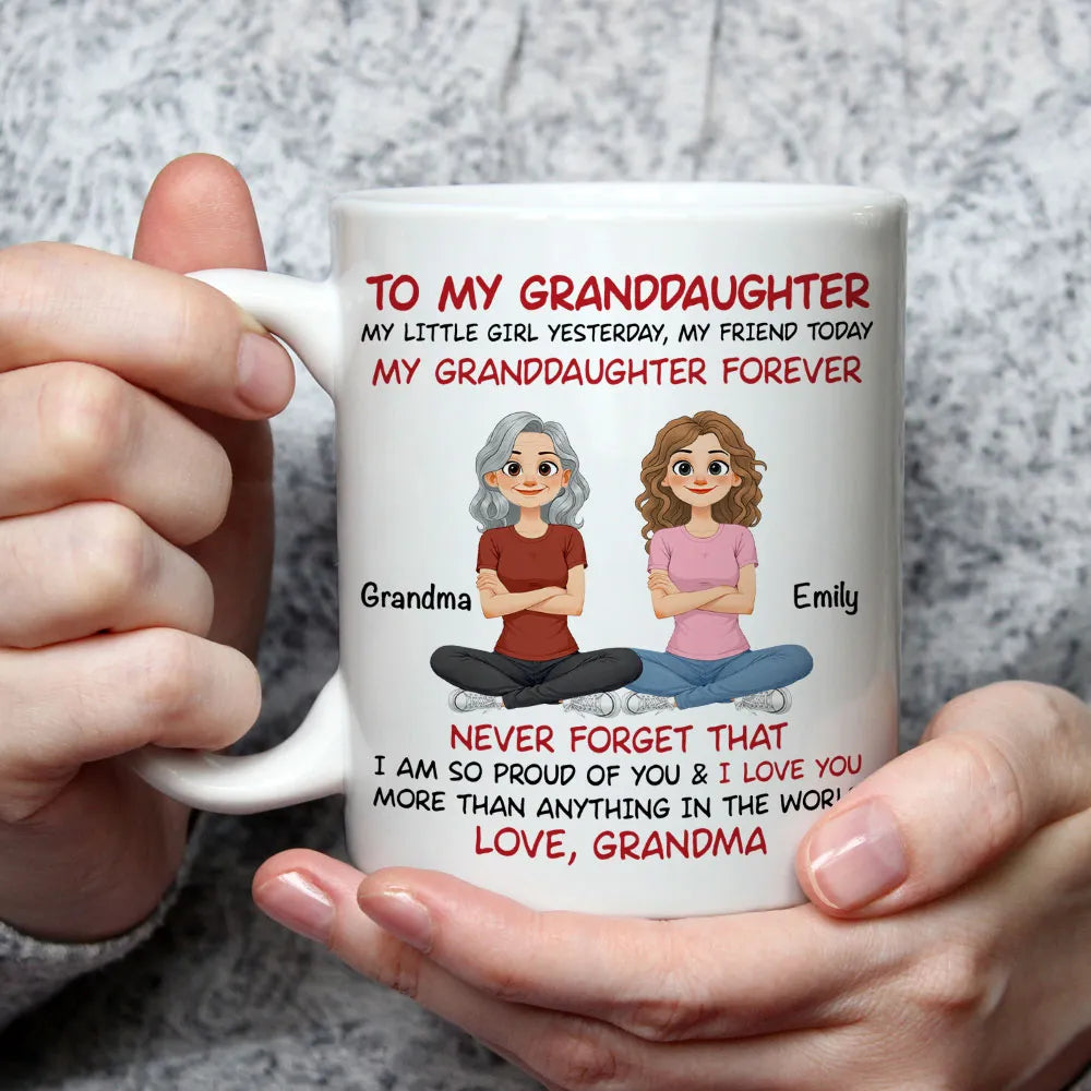 Personalized Grandma and Granddaughter Quote Ceramic Mug - Cute Cartoon Gift for Granddaughter, Daily Coffee Reminder