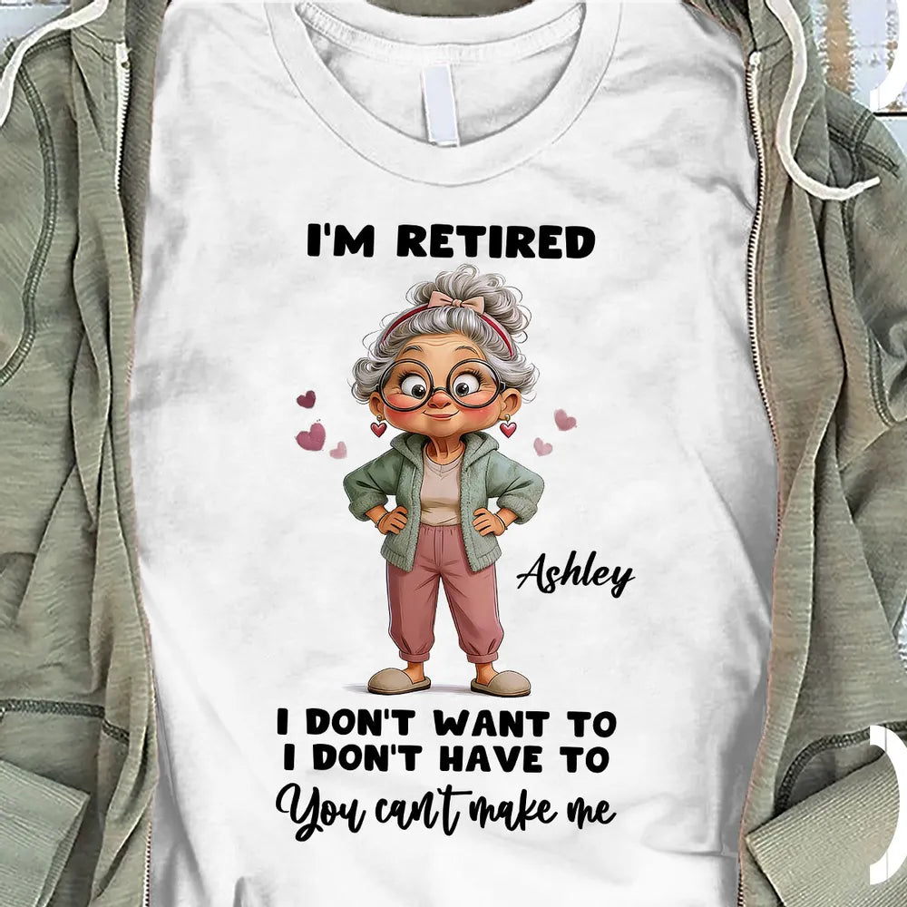 Personalized Classic Tee 'I'm Retired' Cute Cartoon Grandma Shirt, Funny Everyday Wear, Unique Retirement Gift for Mom or Grandma
