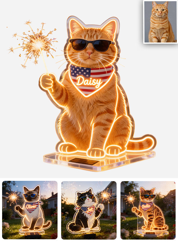 Celebrate 4th Of July - Personalized Cat Solar Acrylic Light