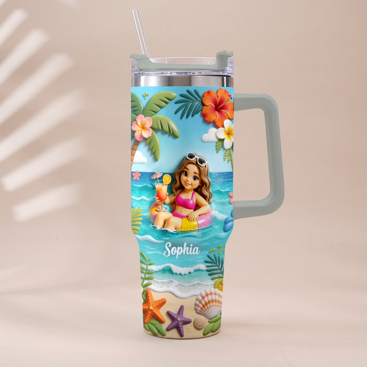 Any Photo Summer Vibes - Personalized Sea Lover Tumbler With Plush Charm