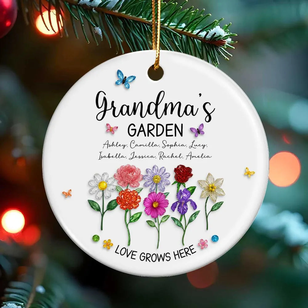 Grandma’s Garden Ceramic Ornament — Love Grows Here, a Beautiful Gift Full of Blooming Memories